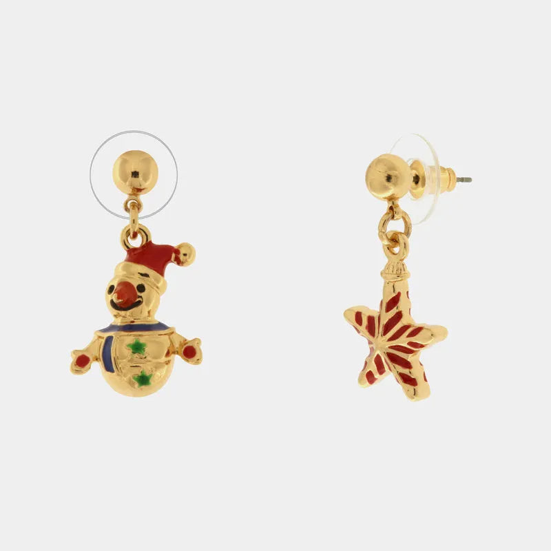 Metal earrings with snowman and star
