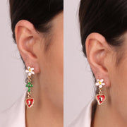 Orecchini in Metallo con cuore sacro, croce pendente e fiore a lobo