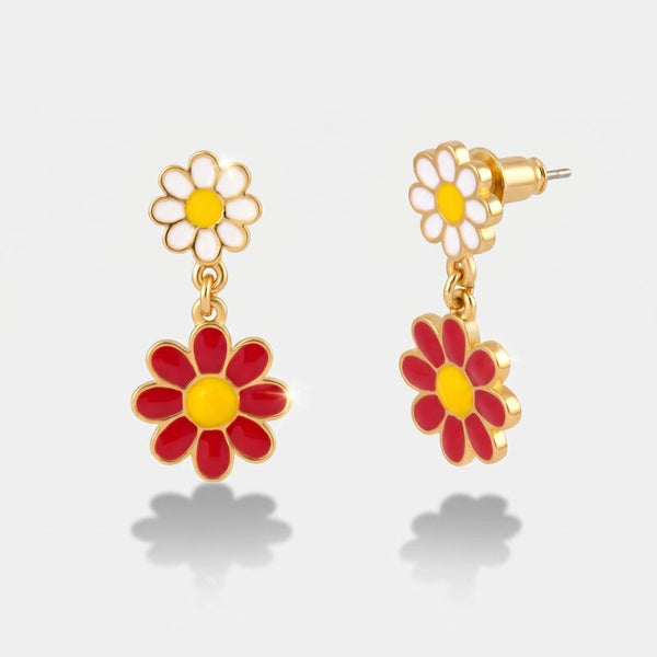 Orecchini in Metallo con margherite in smalto colorato pendenti - BYSIMON gioielli