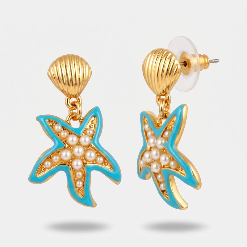 Orecchini in Metallo con stelle marine azzurre - BYSIMON gioielli