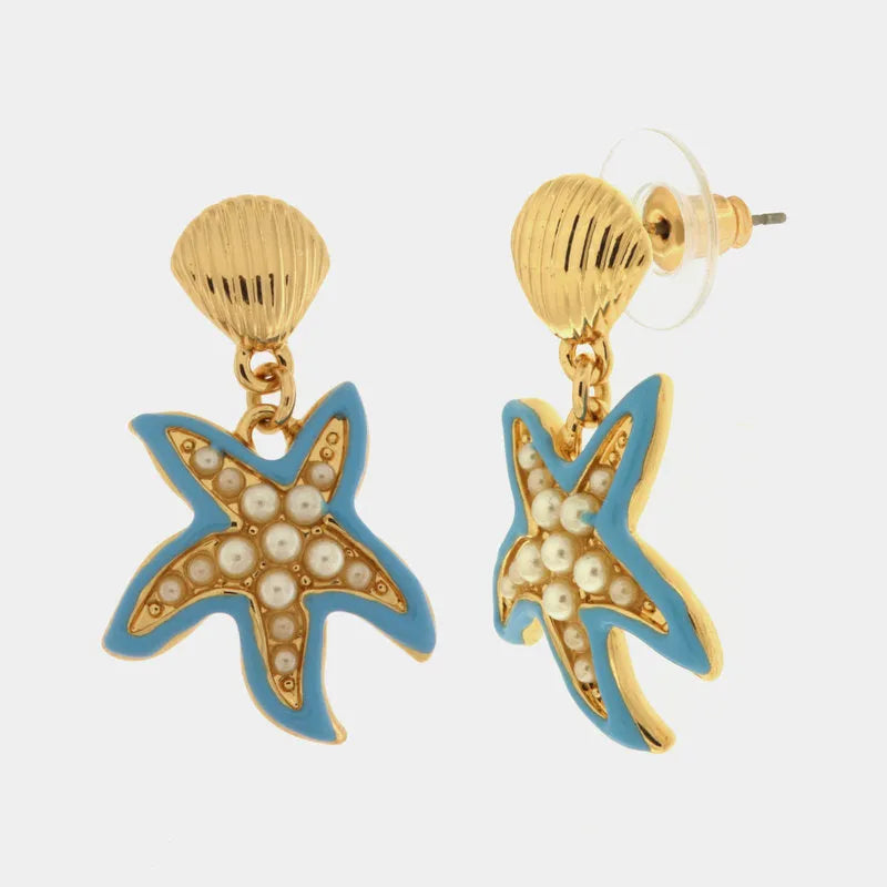 Metal earrings with blue starfish
