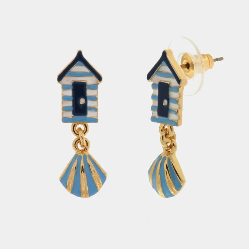 Small metal earrings with pendant shell