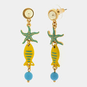 Orecchini in Metallo con perla al lobo e stella marina e pesciolino pendenti