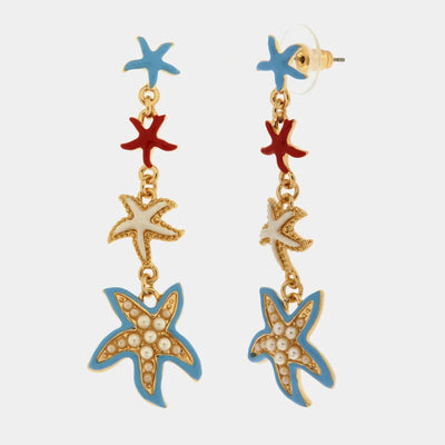 Metal earrings with hanging colored starfish