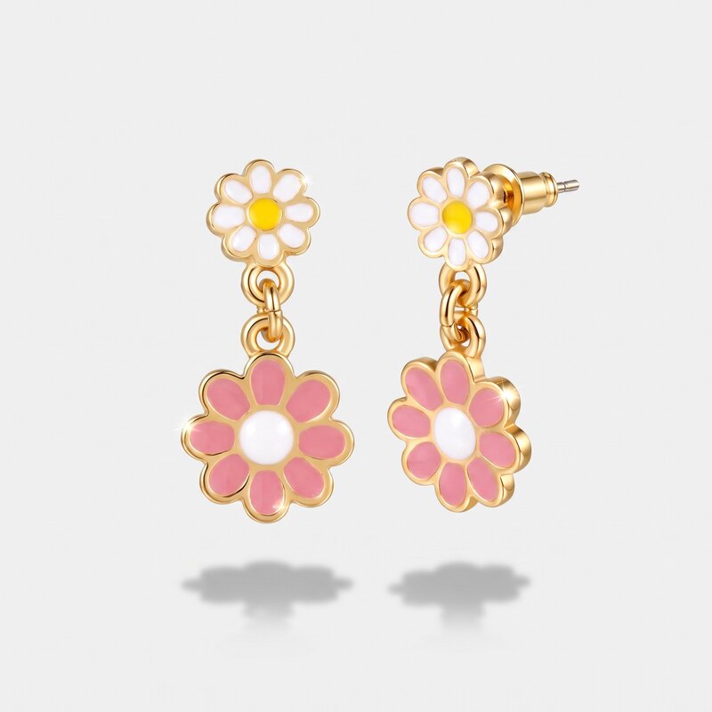 Orecchini in Metallo con margherite rosa e bianche - BYSIMON gioielli