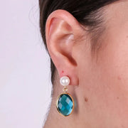 Orecchini in Metallo al lobo con perla e cristalli pendenti blu