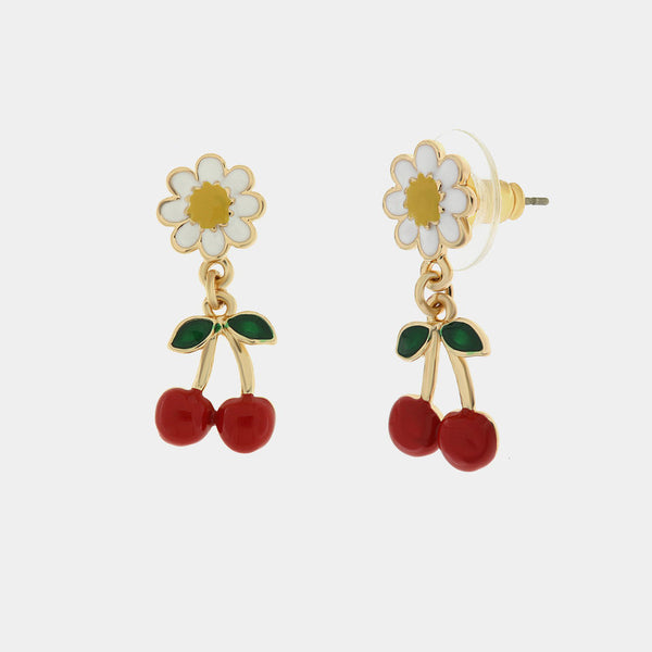 Orecchini in Metallo con margeherita al lobo e ciliegia pendente - BYSIMON gioielli