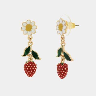 Orecchini in Metallo con marghetita al lobo e fragola pendente - BYSIMON gioielli