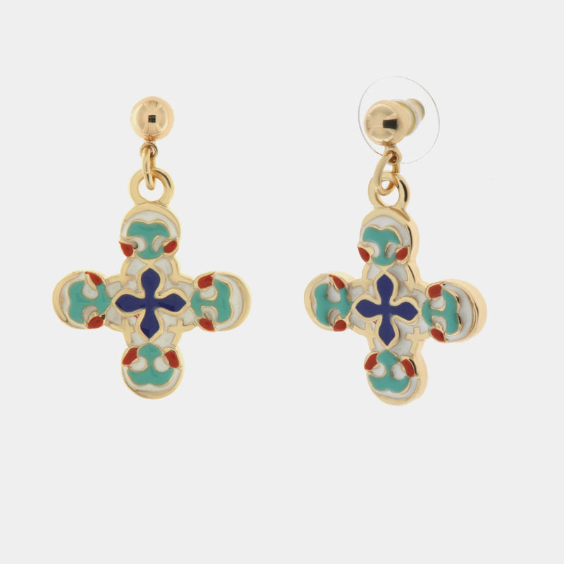 Metal earrings with pendant Maltese cross