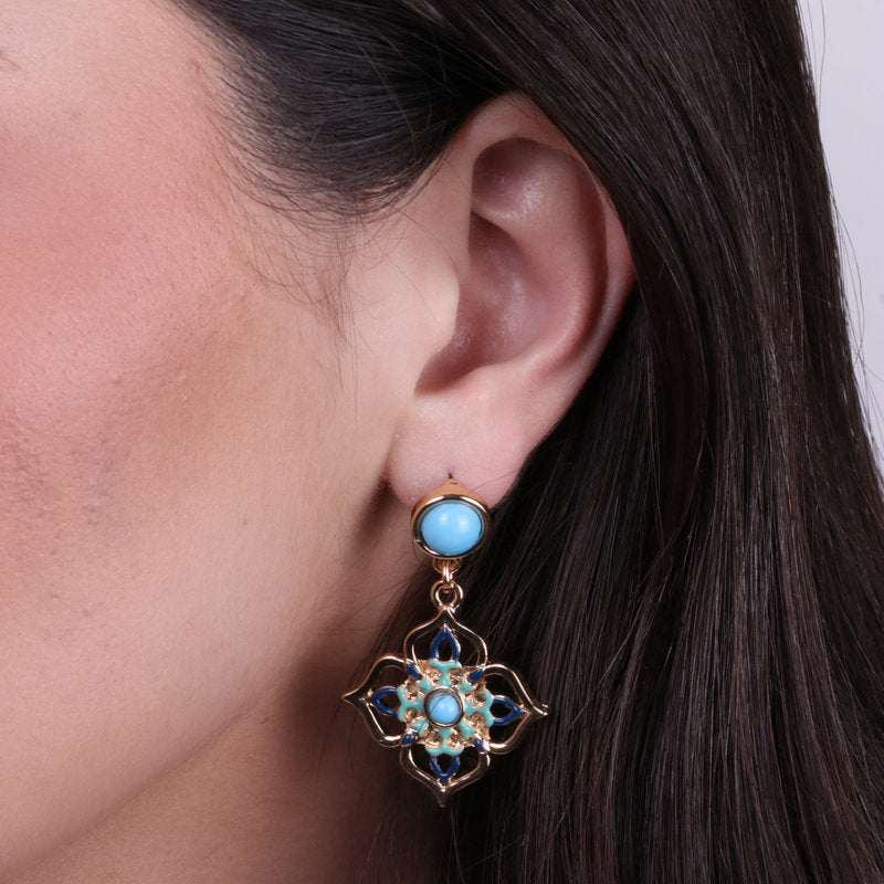Metal earrings with colored Maltese cross