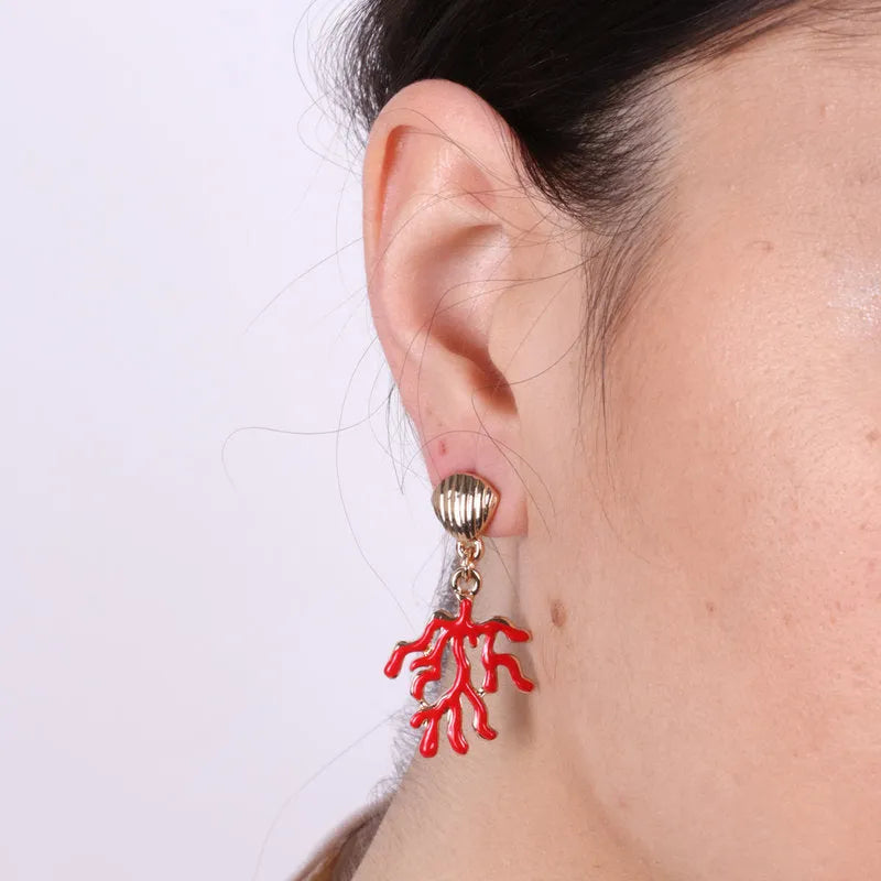 Orecchini in metallo placcato con corallo rosso naturale - BYSIMON