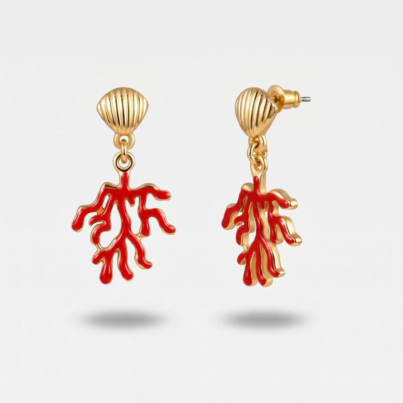 Orecchini in metallo placcato con corallo rosso naturale - BYSIMON