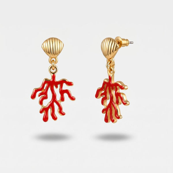 Orecchini in metallo placcato con corallo rosso naturale - BYSIMON