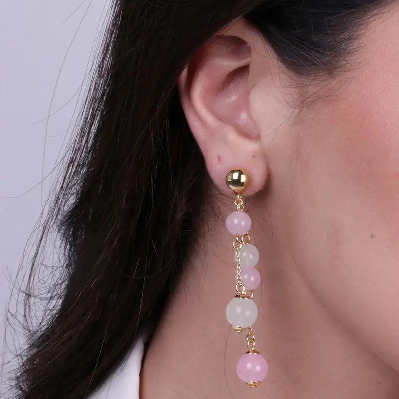 Orecchini in Metallo con pietre rosa e bianche
