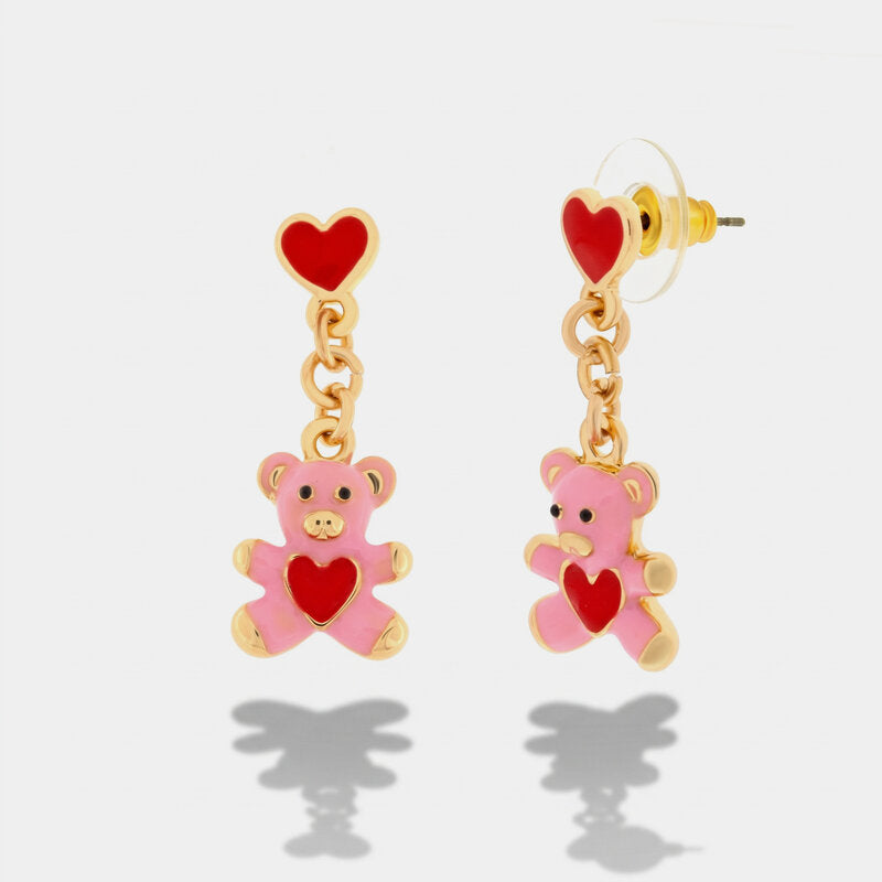 Orecchini in Metallo con orsi rosa e cuore rosso - BYSIMON gioielli