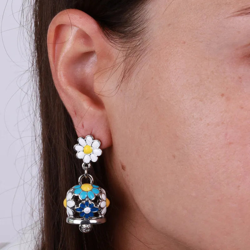Orecchini in Metallo con campanella e fiori blu - BYSIMON gioielli