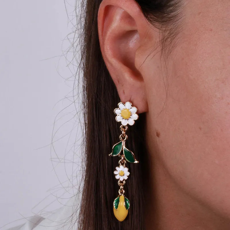 Orecchini in Metallo con limoni e fiori - BYSIMON gioielli