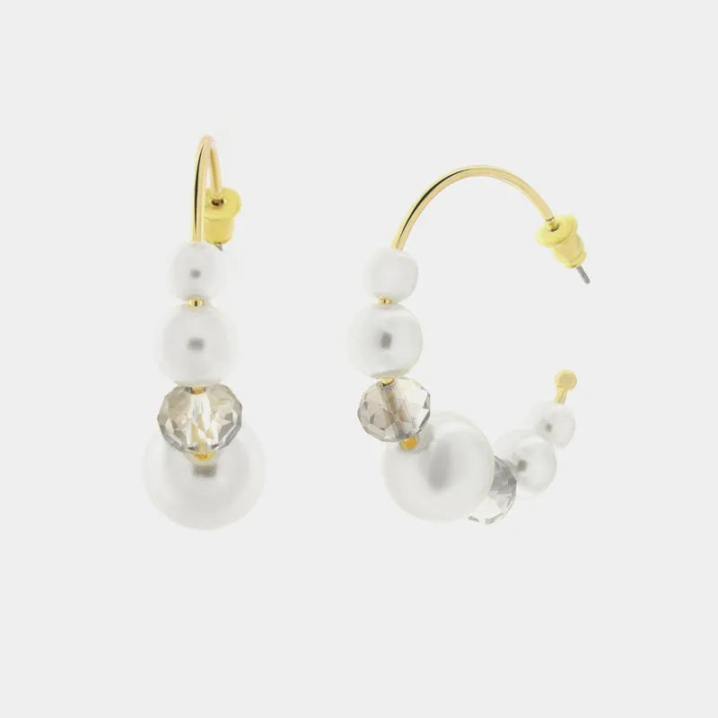 Metal circle earrings with crystals and pearls