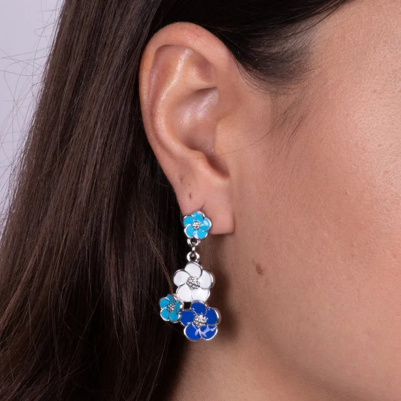 Orecchini in Metallo con fiori blu, azzurri e bianchi - BYSIMON gioielli