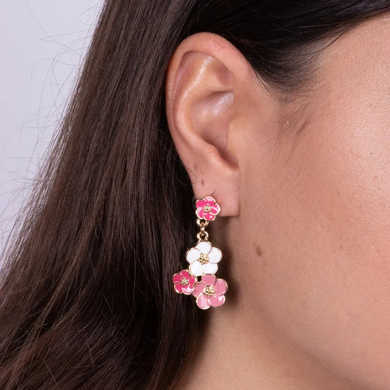 Orecchini in Metallo con fiori rosa e bianchi - BYSIMON gioielli