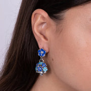 Orecchini in Metallo con campanella e fiori blu, azzurri e bianchi