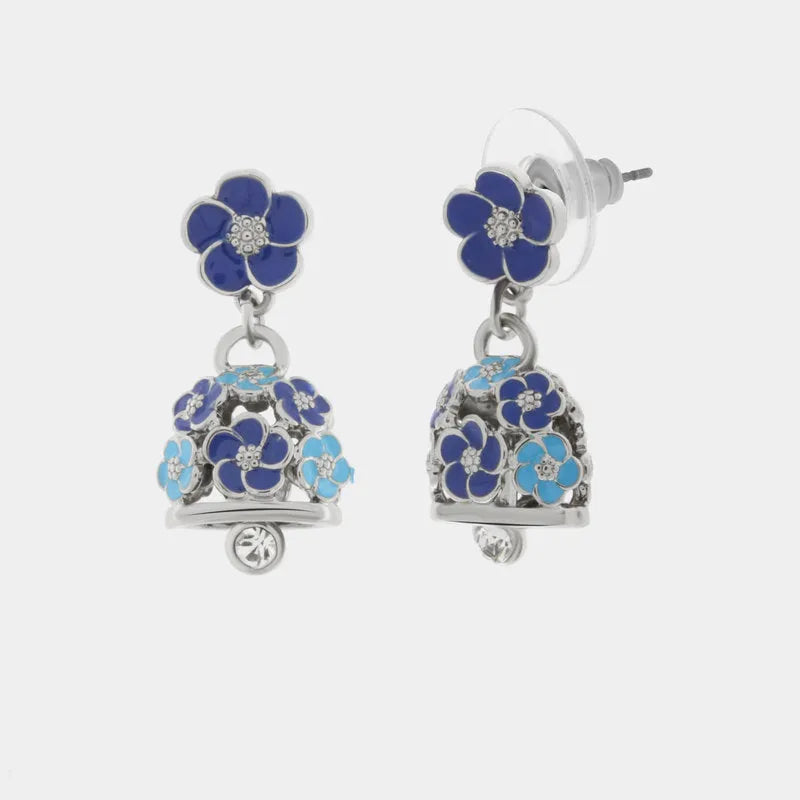 Orecchini in Metallo con campanella e fiori blu, azzurri e bianchi - BYSIMON gioielli