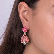 Orecchini in Metallo con campanella e fiori rosa