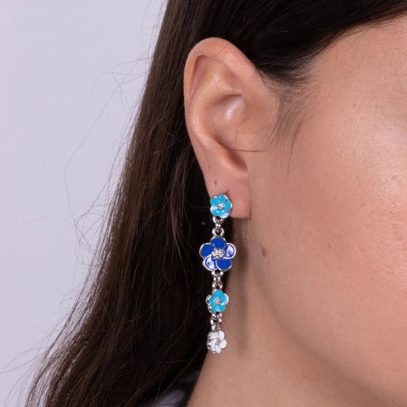 Orecchini in Metallo con fiori blu, azzurri e bianchi
