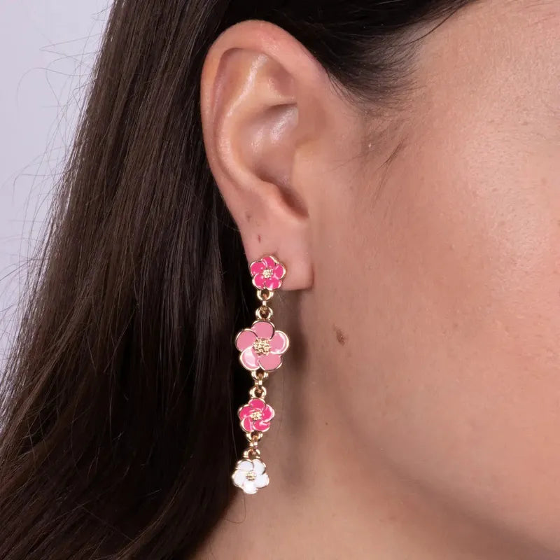 Orecchini in Metallo con fiori rosa e bianchi