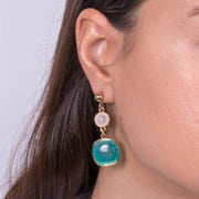 Orecchini in Metallo con cristalli quadrati turchesi