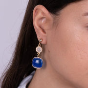 Orecchini in Metallo con cristalli quadrati blu