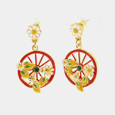 Orecchini in Metallo con ruota rossa impreziosita da limoni e fiori - BYSIMON gioielli