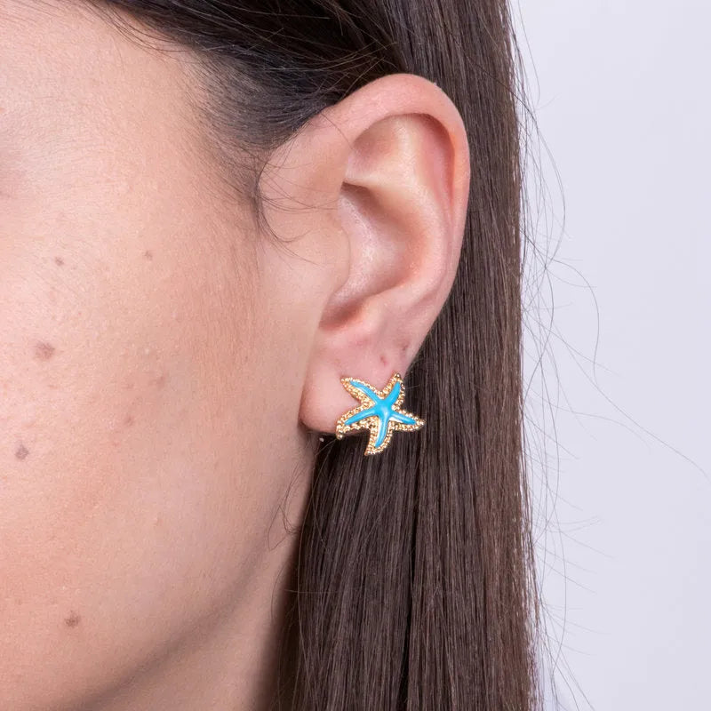 Turquoise Starfish Metal Earrings