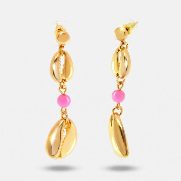 Orecchini con conchiglie e pietra rosa | collane conchiglia estate | BYSIMON