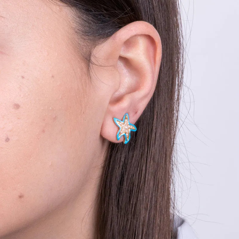 Turquoise Starfish Metal Earrings