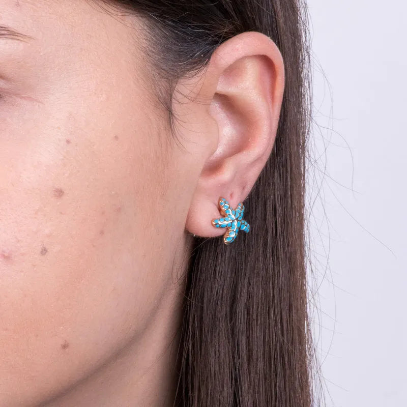 Turquoise Starfish Metal Earrings