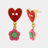 Orecchini in Metallo con cuore rosso e fiore rosa
