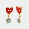 Orecchini in Metallo con cuore rosso e fiore grigio