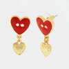 Orecchini in Metallo con cuore rosso a lobo e cuore pendente