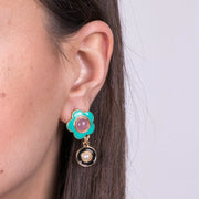 Orecchini in Metallo con fiore verde acqua e perla