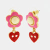 Orecchini in Metallo con fiore a lobo e cuore rosso