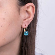 Orecchini in Metallo a cerchio con cristallo quadrato turchese