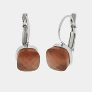 Orecchini in Metallo a cerchio con cristallo quadrato marrone