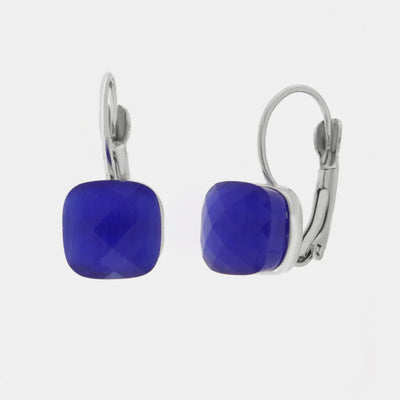Blue Square Crystal Hoop Metal Earrings