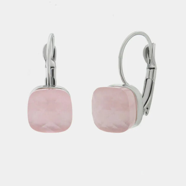 Orecchini in Metallo a cerchio con cristallo quadrato rosa cipria - BYSIMON gioielli