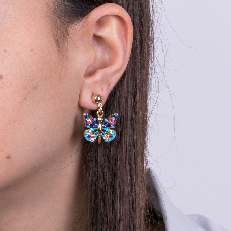 Orecchini in Metallo con farfalla blu - BYSIMON gioielli