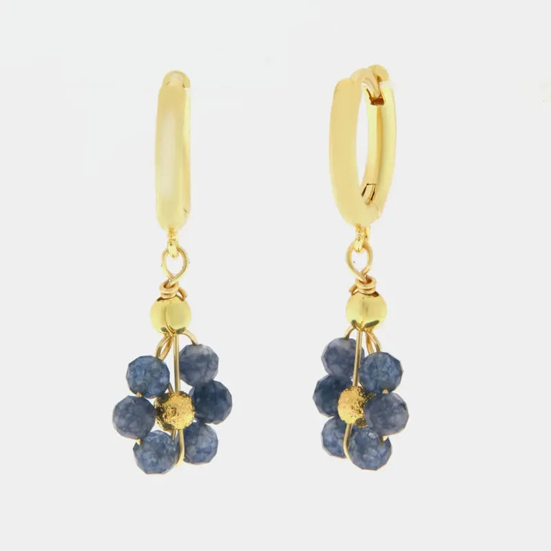 Orecchini in Metallo pendenti con fiore di cristalli blu