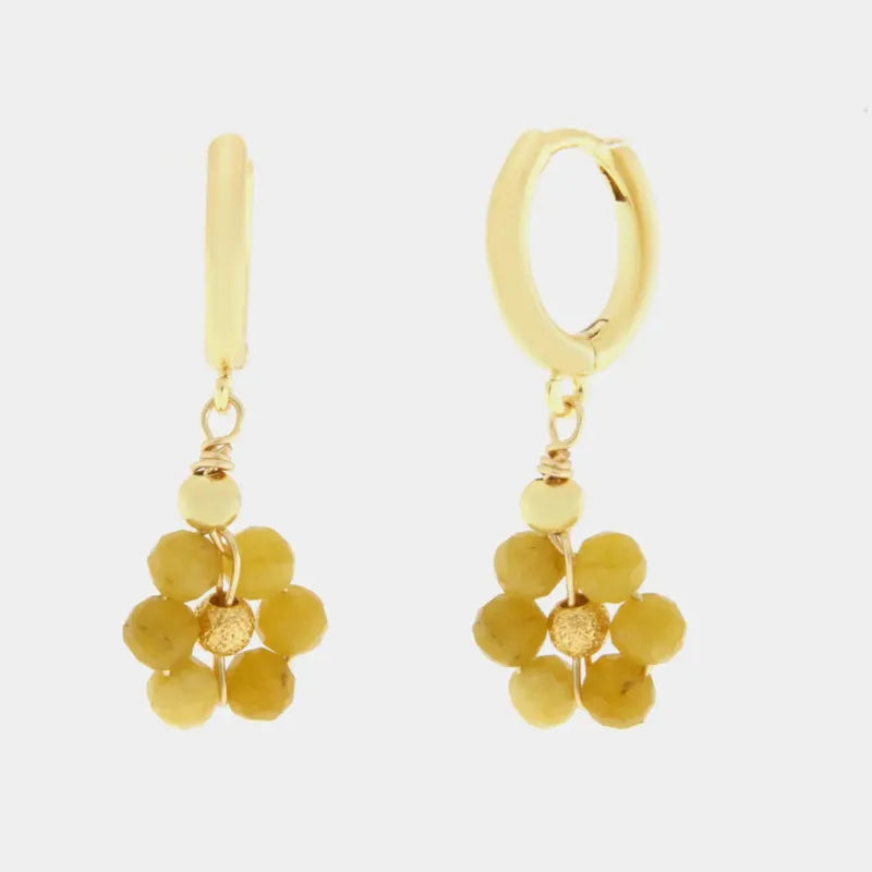 Orecchini in Metallo pendenti con  fiore di cristalli giallo