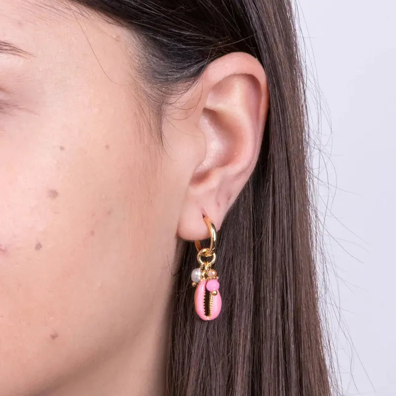 Orecchini in Metallo pendenti con conchiglia rosa