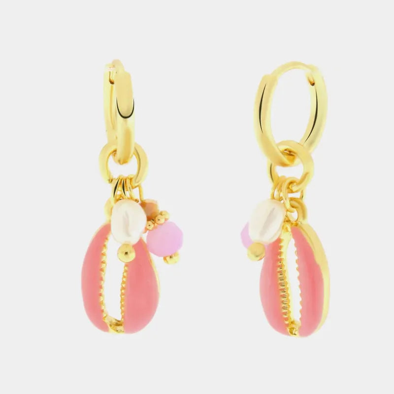 Orecchini in Metallo pendenti con conchiglia rosa